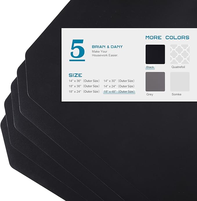 BRIAN & DANY Wire Shelf Liner 18" X 48", Heavy Duty Shelf Liners for Wire Shelving, Waterproof Protector Mats, Set of 5, Black