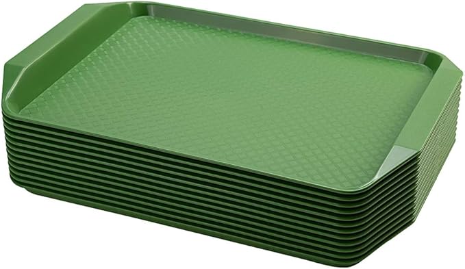 Eslite Plastic Fast Food Serving Tray,16.95 by 11.82-Inch,Set of 12 (Green)