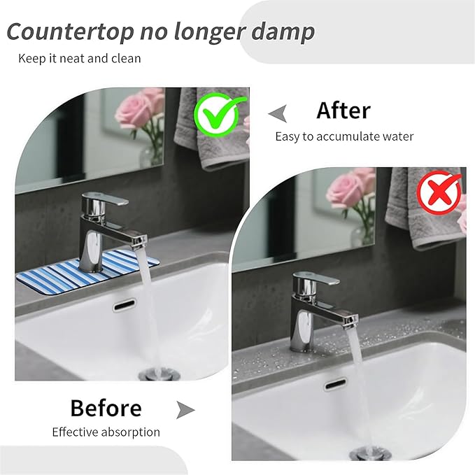 Kitchen Sink Splash Guard，Blue and white stripes Faucet Mat Sink Gadgets-Super Absorbent Fast Drying Mat Drip Catcher for Kitchen, Bathroom,Sink Mat, Dish Drying Mat, Bathroom(15" X 5.5" )
