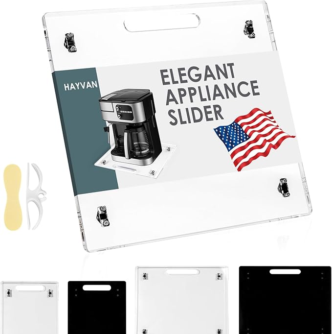 HAYVAN Acrylic Sliding Tray for Coffee Maker & Heavy Kitchen Appliances - Appliance Slider with Silent Wheels Slides Easily from Under The Cabinet - Countertop Space Save (Clear, 14” W x 13”D)
