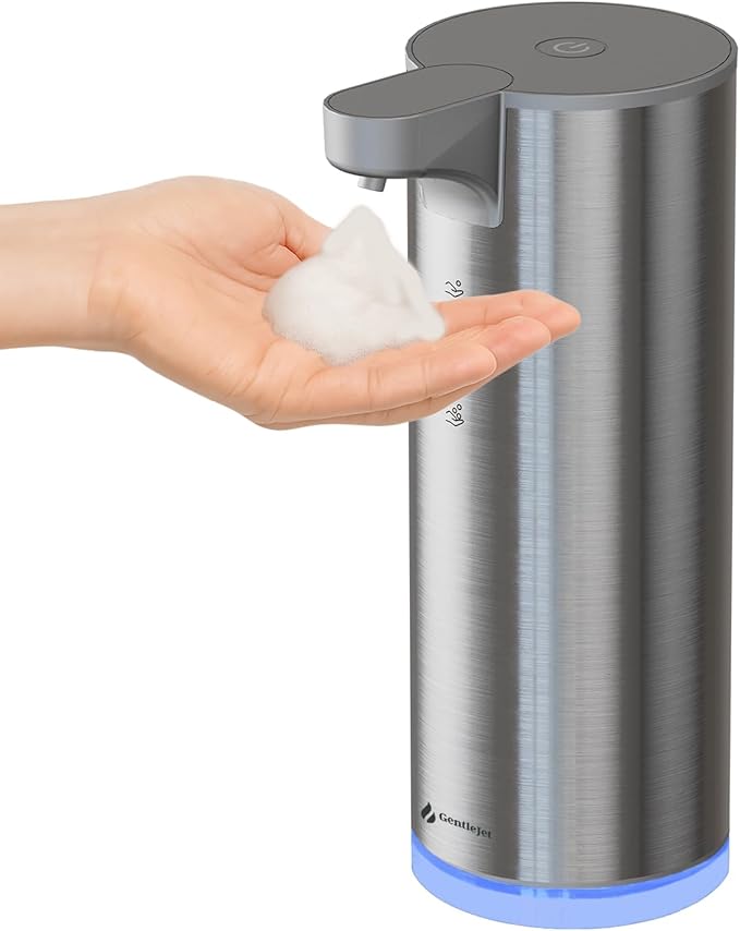 EasyFoam Automatic Foaming Soap Dispenser - Touchless Motion Sensor, Rechargeable USB-C, 2 Foam Levels, Stainless Steel, IPX5, 9.5oz Hand Soap Dispenser for Bathroom & Kitchen (Silver)