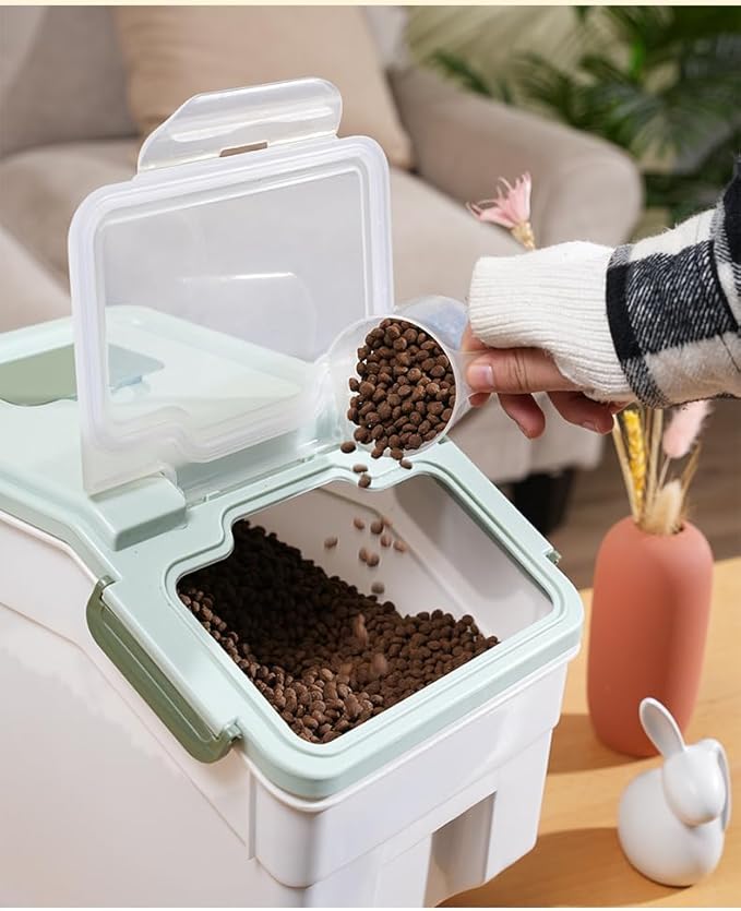 AnRui Dog Food Storage Container with Scoop, Large Airtight Plastic Pet Dog Cat Dry Food Bin, Cereal Grain Organizer Box for Rice, Flour, Snack, Baking Supplies, Kitchen Pantry, 20lb, Green