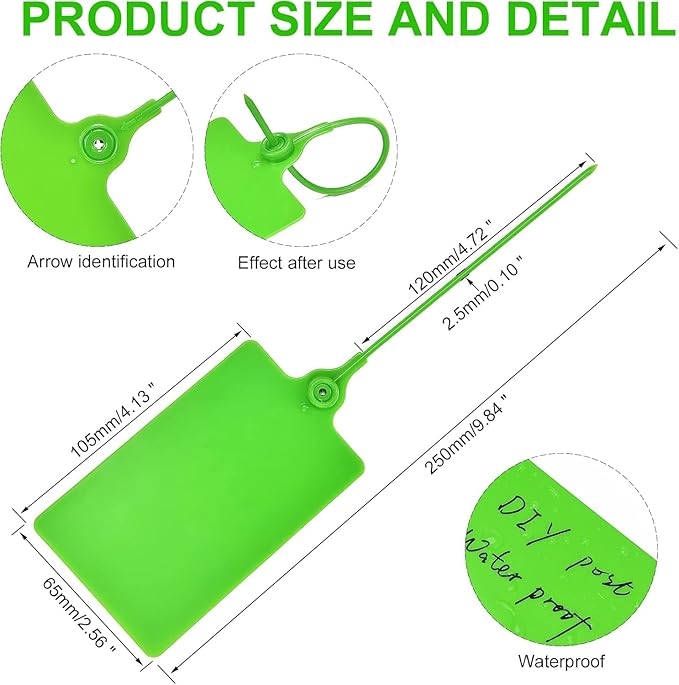 200 Pcs Durable Plastic Shipping Tags with Marker Pen Security Seals Sticker Labels,Waterproof Blank Luggage Tag for Packages, Logistics, Inventory, Travel(Green,200pcs)
