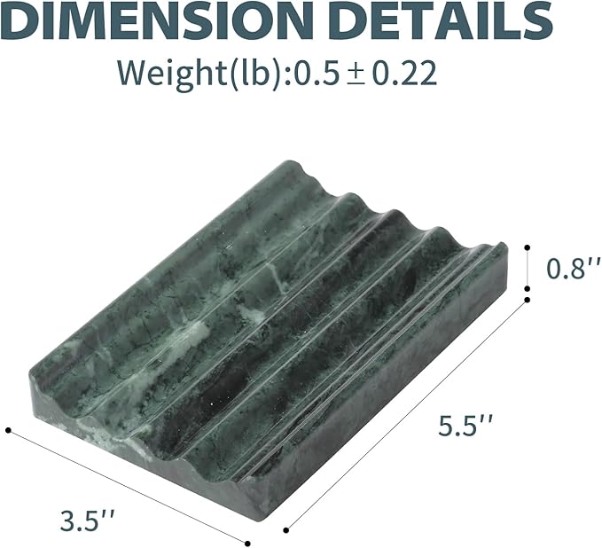 2 Pcs Soap Holder for Bathroom, Marble Soap Dish for Kitchen Countertop, Green Soaps Tray with Creative Wavy Design, Soaps Saver for Bath Tub, Sponges, Indian Natural Stone