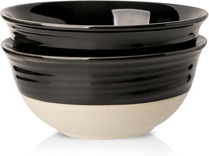 HASENSE Porcelain Serving Bowls, 60 oz Salad Mixing Bowls Set of 2, 8.5 Inch Large Serving Dishes for Entertaining, Perfect for Salad, Soup, Pasta, and More, Dishwasher Microwave Safe, Black