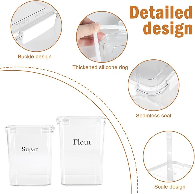 Set Of 2 Large Food Storage Jars 5L&4L - Airtight Containers with Lids,Flour Sugar Storage Containers Set with Spoon-Kitchen Canisters for Sugar,Flour,Coffee,Pantry Organization Saver Keeper