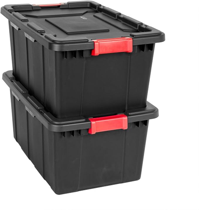 Sterilite 18-Pack Industrial Tote, Plastic Storage Bins with Lids, 15 Gallon, Black - Heavy-Duty Organizing Containers for Closet, Bathroom, and Office