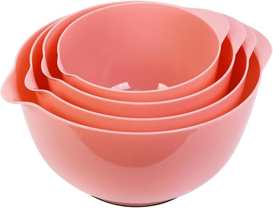 BoxedHome Nesting Plastic Mixing Bowl Set With Pour Spout, Microwave and Dishwasher Safe, BPA free Non-Slip Base, Set of 4 Size 1.7, 2.5, 3.5 and 4.5qt, Great for Prepping, Baking