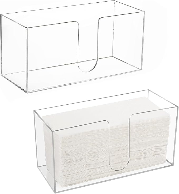 2 Pack Acrylic Countertop Paper Towel Holder, Paper Towel Dispenser for Countertop, Acrylic Napkin Holder(3mm Acrylics) Z-fold, C-fold or MultiFold Trifold Paper Towels for Bathroom, Kitchen