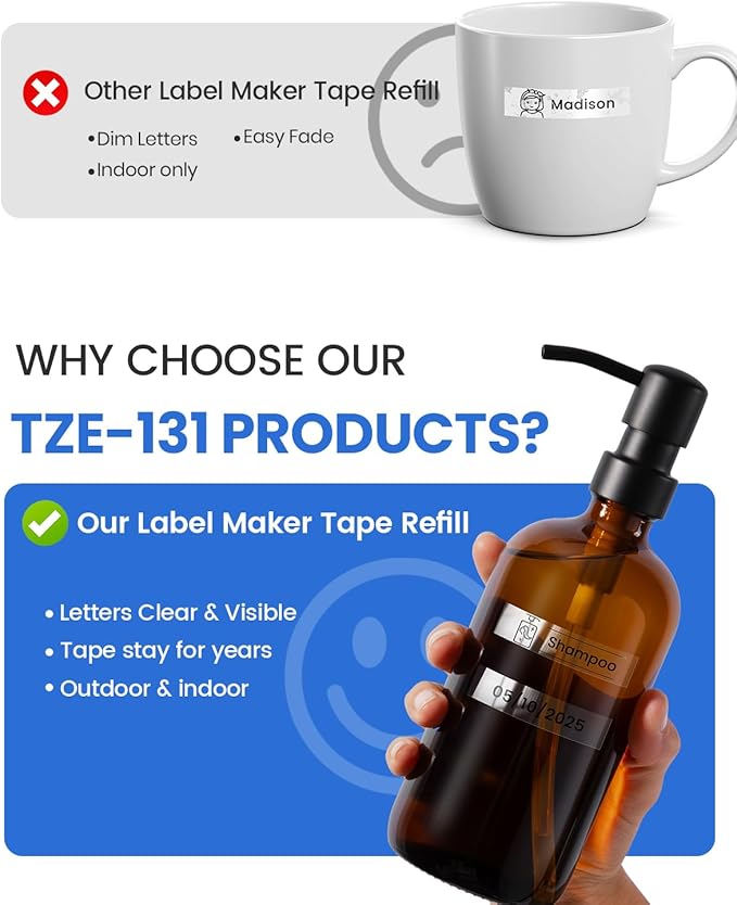 Label Maker Tape Clear TZe TZ Tape 12mm 0.47 Laminated TZe-131 Replacement for Brother P-Touch Label Tape Black on Clear TZe131 for Ptouch PT-D220 D210 H110 1180 1280 1890 Refills, 4-Pack