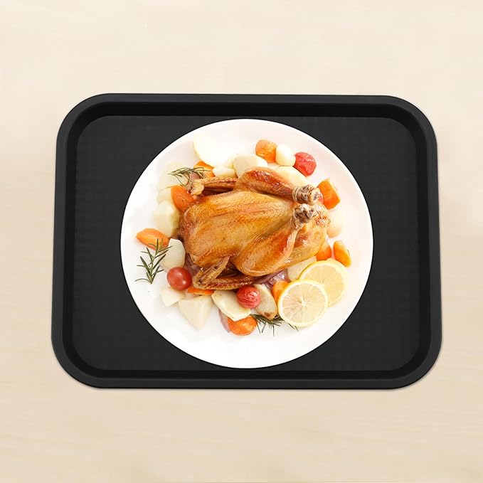 MAHIONG 8 Pack 16 x 12 Inch Black Fast Food Tray, Large Rectangular Restaurant Serving Trays, Plastic Cafeteria Trays School Lunch Trays