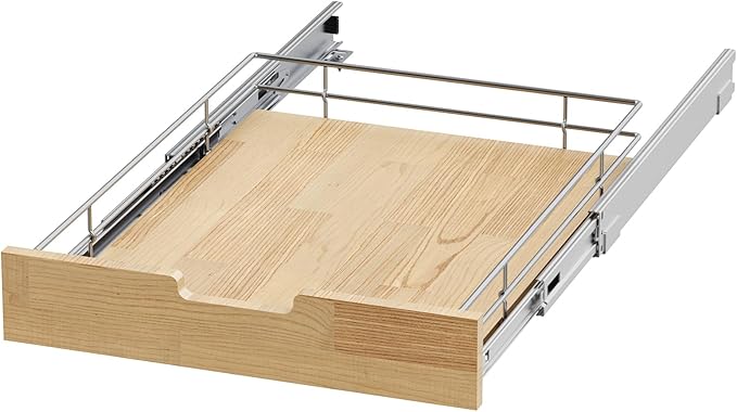 Sikarou Pull Out Cabinet Organizer,Heavy-Duty Slide Out Shelf, Wood And Wire Basket, Pull Out Drawer for for Kitchen Under Sink Space, Pantry, Bathroom (17 * 21 WM)