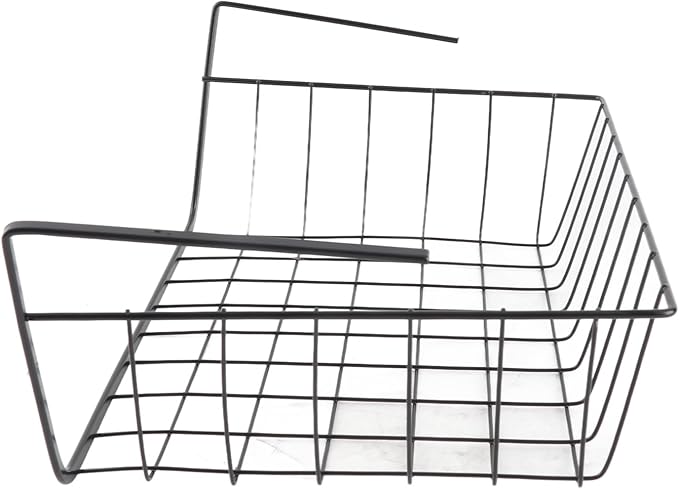 Under Shelf Storage Basket Multipurpose All Metal Under Shelf Wire Basket for Kitchen Office Pantry Desk Bookshelf M Black for Kitchen Pantry Bookshelf ﻿ (Large Black/22 * 15 * 14cm)