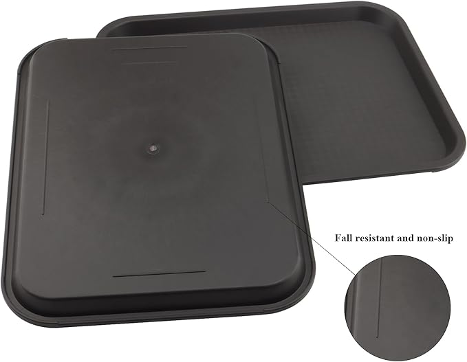 MAHIONG 12 Pack 16 x 12 Inch Brown Fast Food Tray, Large Rectangular Restaurant Serving Trays, Plastic Cafeteria Trays School Lunch Trays