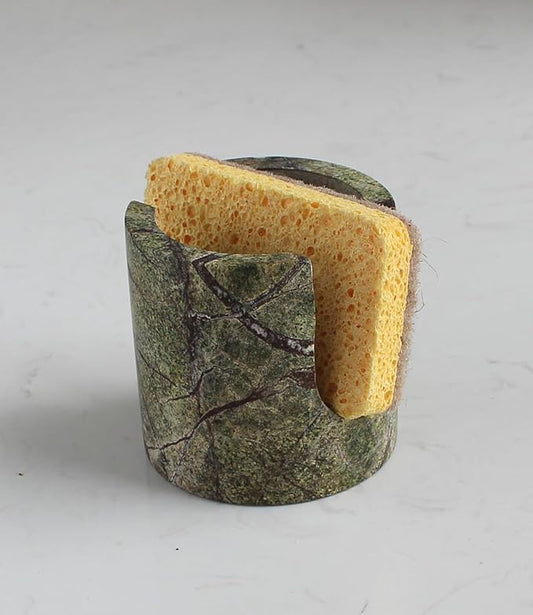 Natural Marble Travertine Sponge Holder for Kitchen Counter, Drying Rack, Sponge Caddy for Sink Organizer - Green Rainforest Marble