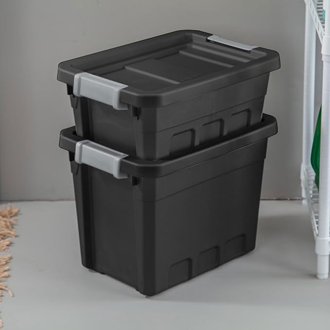 Sterilite 12-Pack Plastic Storage Bins with Lids, Stackable Containers, 4 Gallon, Black