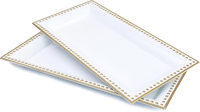 Leemxiiny 2 Pack White Bathroom Vanity Tray for Countertop with Beads, Small Plastic Toilet Tank Tray Versatile Storage Organization Tray for Makeup, Perfume, Desk, Kitchen, Candles, 14"x7"x1", 36W