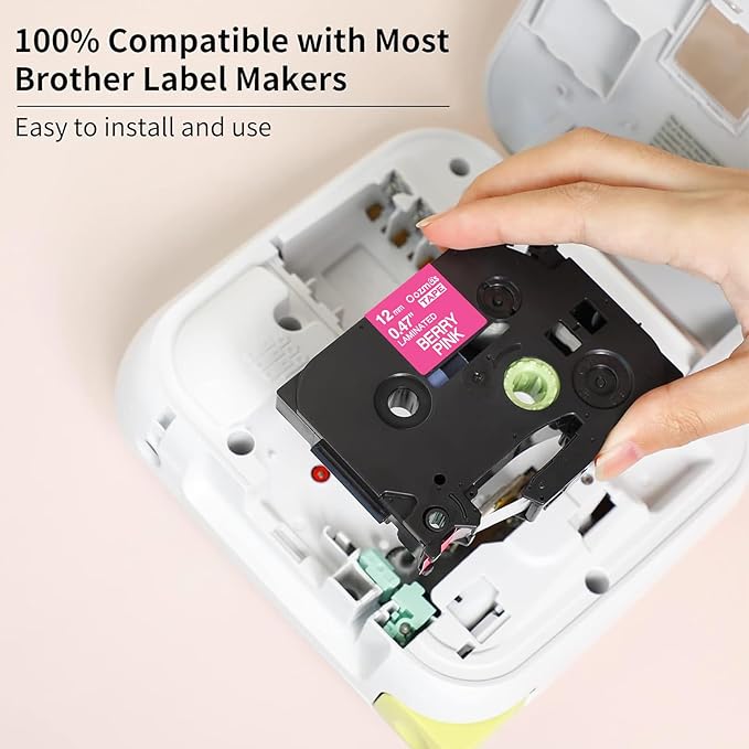 Replacement for Brother Label Maker Tape Pink TZE-MQP35 P-Touch Label Tape 12mm 0.47" Berry Pink TZe TZ Pastel TZEMQP35 Work with PT-D410 PT-D220 PT-D210 PT-D200 Ptouch Refills, 1/2 Inch, 4-Pack