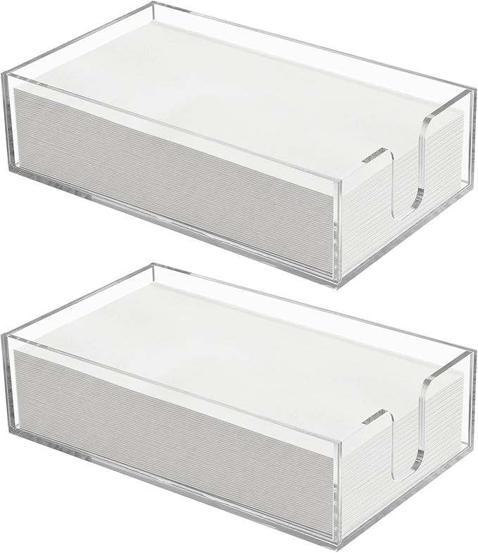 2pcs Clear Napkin Holder Flat Napkin Holder for Table Acrylic Guest Towel Holders Clear Bathroom Paper Hand Towels Storage Tray Napkins Tray Hand Towel Organizer for Kitchen Dining Hotel Wedding Party