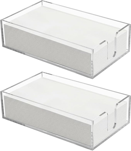 2pcs Clear Napkin Holder Flat Napkin Holder for Table Acrylic Guest Towel Holders Clear Bathroom Paper Hand Towels Storage Tray Napkins Tray Hand Towel Organizer for Kitchen Dining Hotel Wedding Party