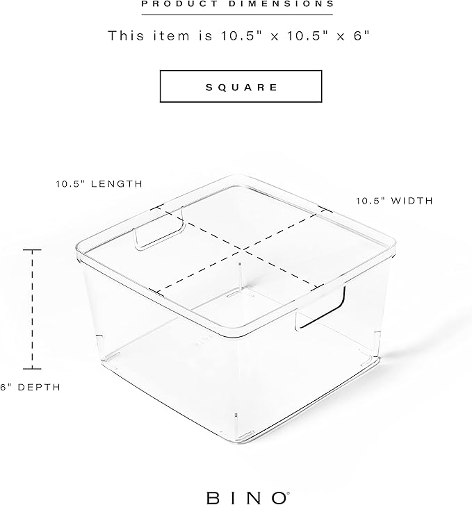 BINO | Plastic Storage Bins, Square - 12 Pack | THE LUCID COLLECTION | Multi-Use Organizer Bins | Built-In Handles | BPA-Free | Pantry Organization | Home Organization | Fridge Organizer | Freezer Org
