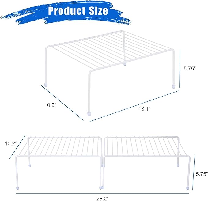 JBESUHI Medium (13.1 x 10.2 Inch) Cabinet Storage Shelf Rack, Shelves，Kitchen Counter and Cabinet Shelf, Storage Rack Organizer for Kitchen, Fridge, Cabinet, Bathroom Cupboard& Pantry (6, White)
