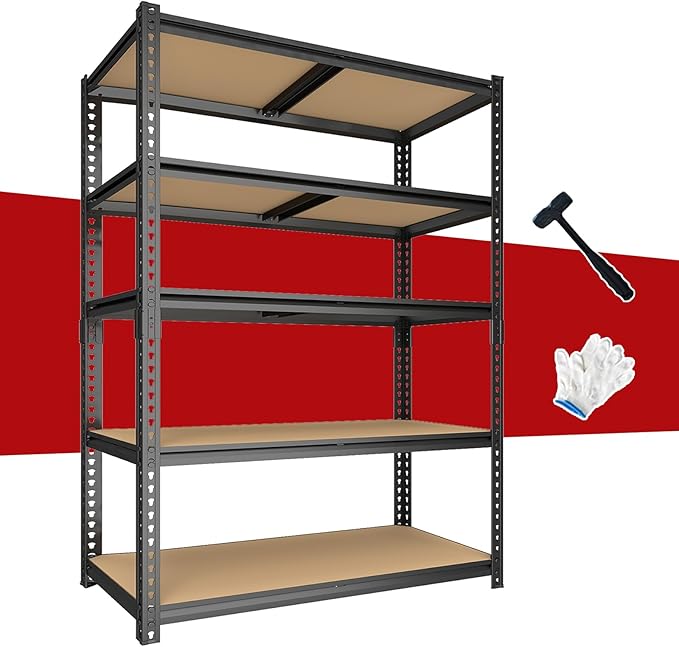 Heavy Duty Garage Shelving,5-Tier Garage Storage Shelves,2400LBS Storage Shelves Heavy Duty,Adjustable 5 Tier Shelving Unit,Heavy Duty Shelving for Garage Storage Warehouse,28''×12''×60''