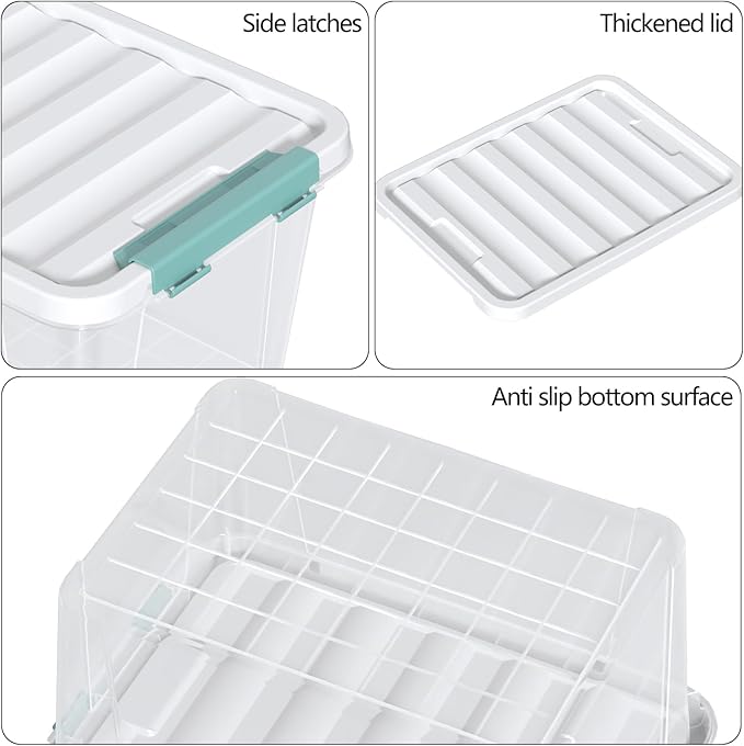 Readsky 4 Packs Clear Storage Latch Boxes, 20 Quart Plastics Storage Bins with Lids, Stackable
