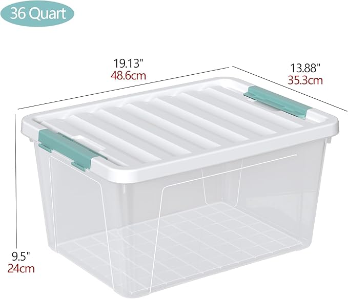 Sandmovie 36 Quart Large Clear Storage Bins, Plastic Storage Box, 6 Packs