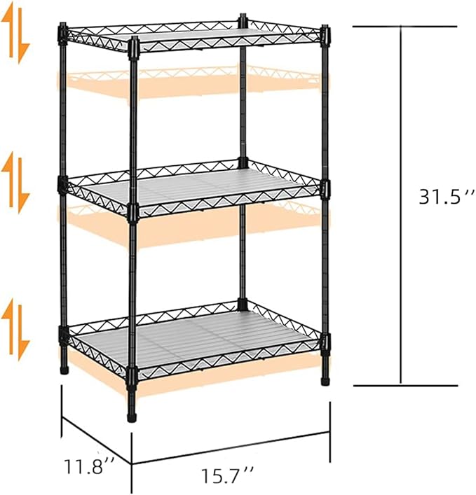 Best 3-Tier Wire Shelving - Black -mini Shelf - Kitchen Storage Shelves, Lightweight countertop Storage Rack Corner Shelf Shelving Adjustable Storage Shelf, 11.8" D x 15.7" W x 31.5" H