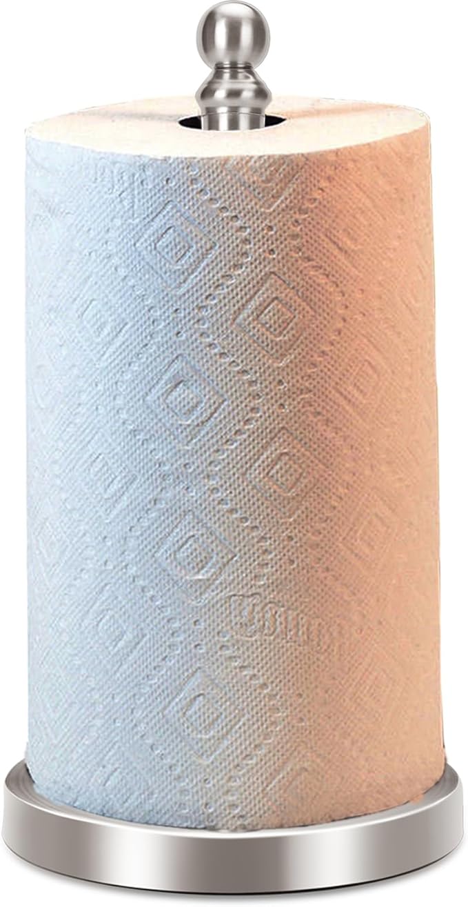 Exilon Paper Towel Holder Countertop with Weighted Base, One-Handed Design No Tipping Over, Stainless Steel Paper Towel Holder Stand in Brushed Nickel Finish