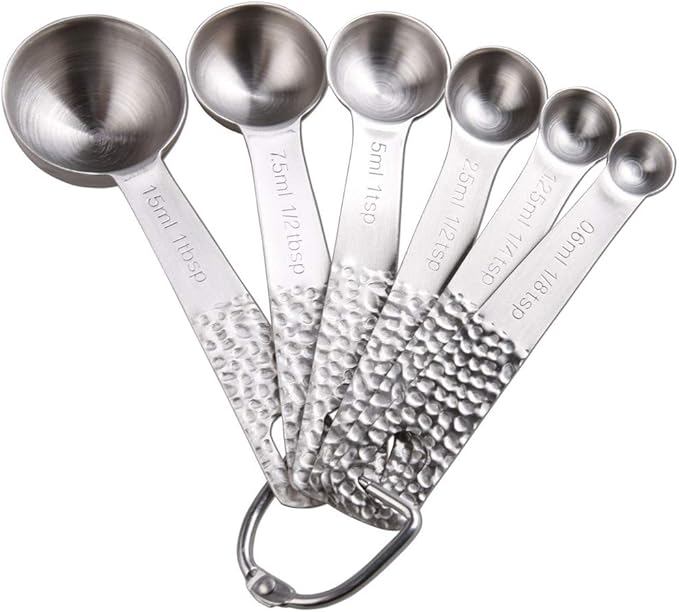 Smithcraft Measuring Spoons Set 6, 18/8 Stainless Steel Measuring Spoons Set for Kitchen & Baking, Metal Metric & Us Measuring Spoons for Drying and Liquid