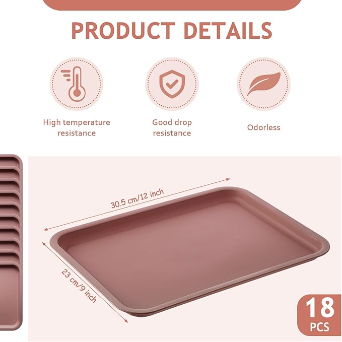 Gerrii 18 Pcs Plastic Fast Food Trays Bulk 9 x 12 Inch Restaurant Serving Cafeteria Grill School Lunch Trays Rectangular Serving Platter for Kitchen Hotel Restaurant (Light Brown,12 x 9 Inch)