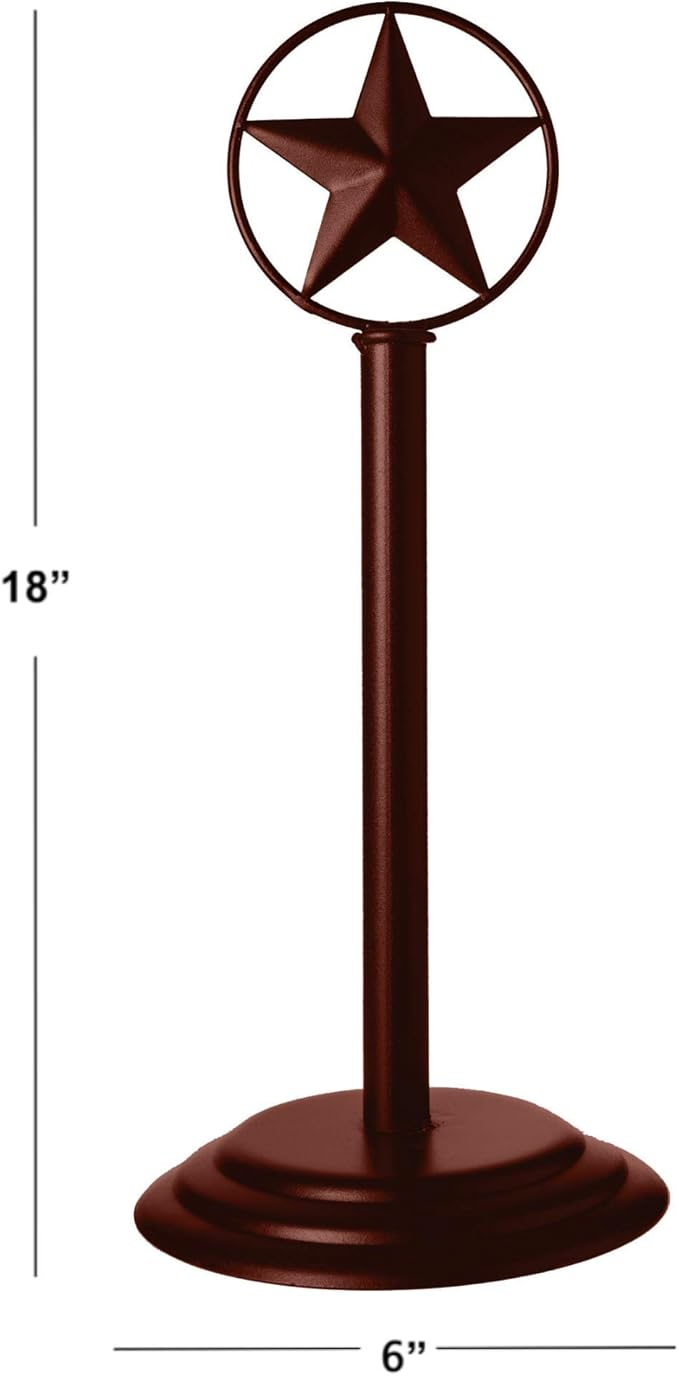 Brown Rustic Texas Star Paper Towel Holder, Napkin Holder, Salt and Pepper Shakers Holder, Country Farmhouse Iron Kitchen Counter Accessory Set Holders (Paper Towel Holder)