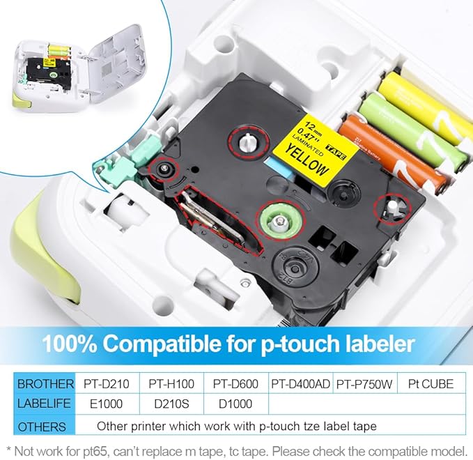 Label KINGDOM Yellow Tape Replace for Brother TZe-631 Tz-631 Black on Yellow Label Tape 12mm 0.47 Inch Laminated Work with P-Touch Label Maker PT-D210 PT-H110 PT-D220 PTD400 PT-D600 PT1280, 5-Pack
