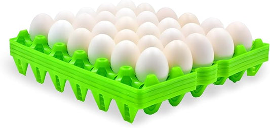 4-Pack Plastic Egg Tray Egg Crate, 30-Egg Flats for Home Chicken Farmers, Stackable & Durable, Great for Storing, Sorting & Shipping, and Reusable (4-Pack Green)