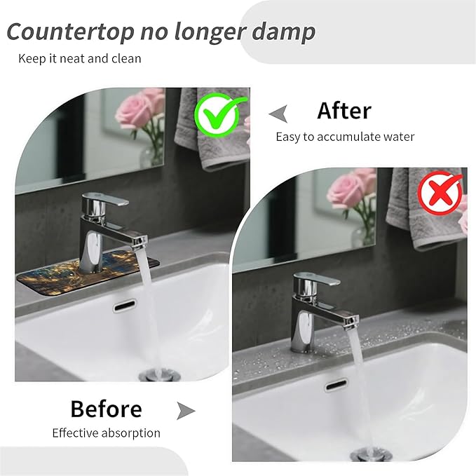 Kitchen Sink Splash Guard，Magical Library Faucet Mat Sink Gadgets-Super Absorbent Fast Drying Mat Drip Catcher for Kitchen, Bathroom,Sink Mat, Dish Drying Mat, Bathroom(15" X 5.5" )