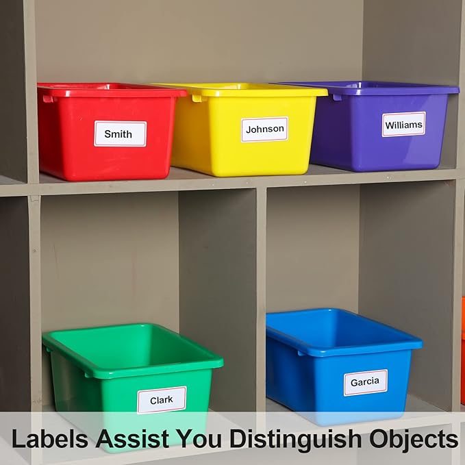 Outus 48 Pcs Plastic Cubby Bins Bulk for Classroom Organization Small Stackable Book Bins Toy Storage Box Container Tubs Organizer with 120 Self Adhesive Label for Library School Office Home, 6 Colors