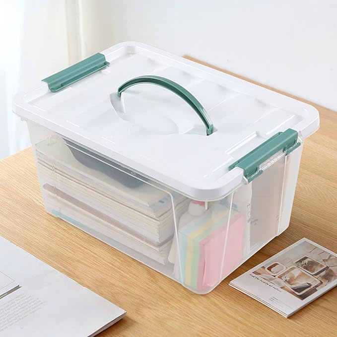 6-pack 14 Quarts Latching Storage Boxes, Clear Plastic Bins with Lids and Handles
