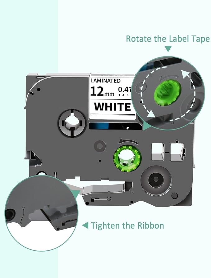 6-Pack 12mm 0.47" Multi-Color Label Tape Compatible for Brother Tze431 Tze531 Tze631 Tze MQG35 MQP35 P Touch Tze Tz Tape 12mm 0.47" Laminated White for PTH110 PTD220 PTD210 PTD400 PTD610BT