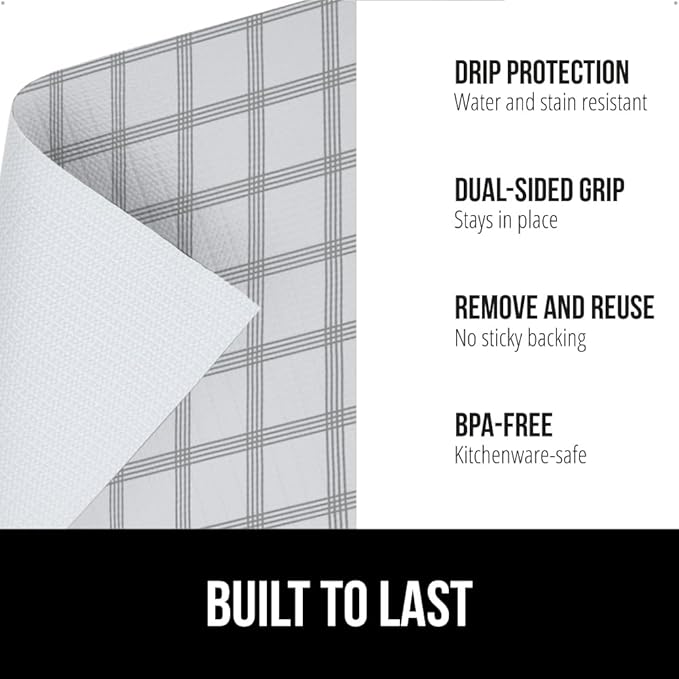 GORILLA GRIP DripGuard Shelf Liner, Non Adhesive Drawer and Kitchen Cabinet Protector, 24x240 Inch, Slip Resistant BPA Free Smooth Surface Plastic Liners for Cabinets, Bathrooms, Closets, Gray White