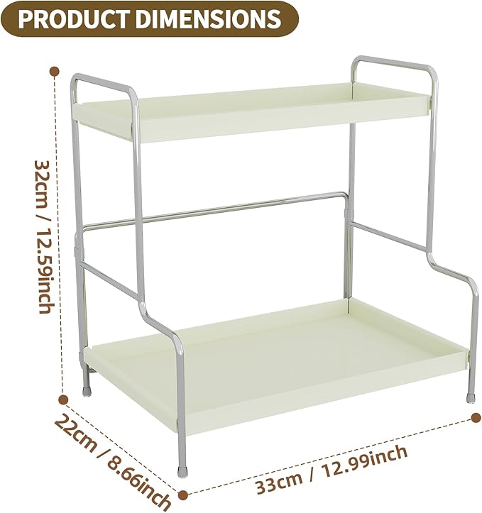 SanDream Foldable 2-Tier Bathroom Organizer Countertop & Vanity Shelf, Durable All-Iron Sink Organizer with Elegant White Finish, Space-Saving for Makeup, Skincare, Kitchen Storage