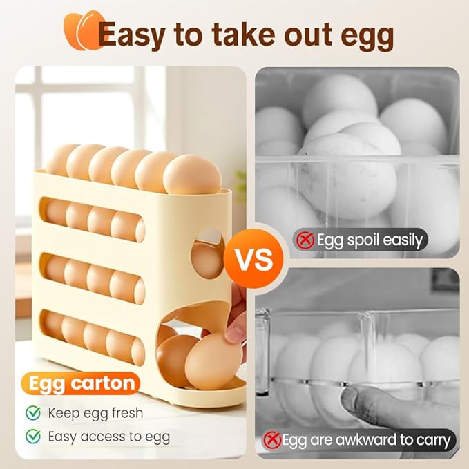 Clear Egg Holder for Fridge, 2026 New Rolling Egg Dispenser for Refrigerator, Auto Rolling Egg Dispenser for 30 Eggs, Space-Saving Egg Roller, Organizer, Container, Kitchen Countertop (Grey)