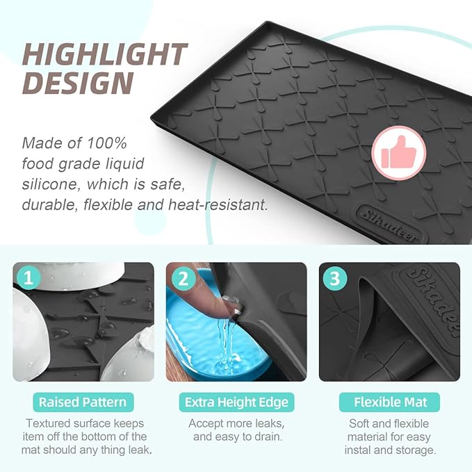 SIKADEER 31" x 22" Under Sink Mat Waterproof, Silicone Mat Kitchen Drawer Shelf and Cabinet Liner, Sink Protector for Kitchen Organizers and Storage, Boot Tray Pet Food Mats
