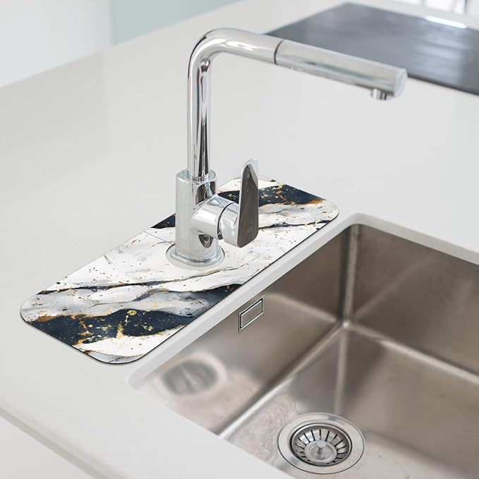 1 PC 15.4*5.7 Inch Absorbent Faucet Mat for Kitchen Sink Splash Guard Fast Drying Kitchen Faucet Mat for Bathroom Kitchen Marble