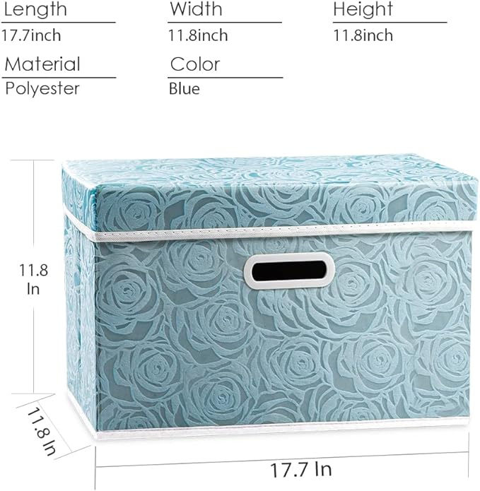 PRANDOM Large Collapsible Storage Boxes with Lids [5-Pack] Fabric Decorative Storage Bins Cubes Organizer Containers Baskets with Cover Handles for Bedroom Closet Nursery Blue 17.5x11.8x11.8 Inch