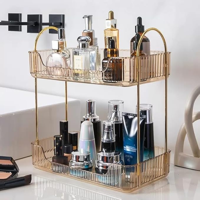 Amber 2-Tier Vanity Shelf for Bathroom Counter - Skincare & Makeup Organizer