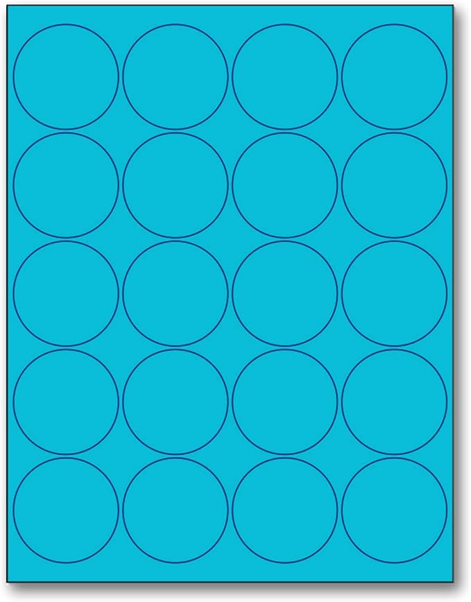 NextDayLabels - 8-1/2 x 11 Neon Color High Light Fluorescent Labels for Laser & Inkjet Printer (Blue Fluorescent, 2" Round - 20 Per Page | 2000 Labels)