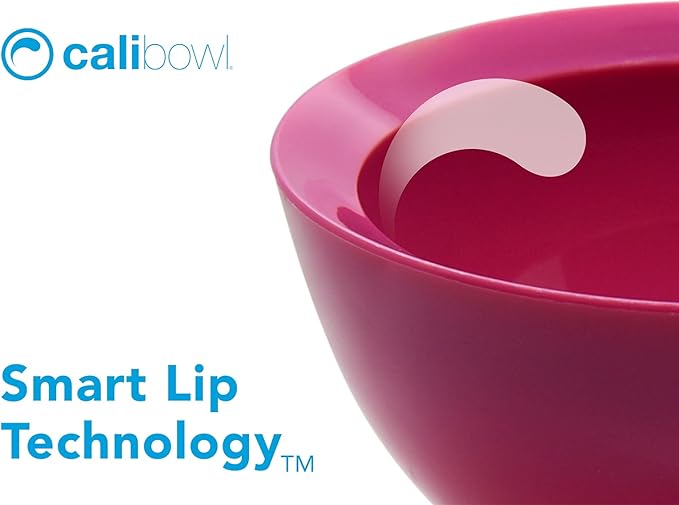 CaliBowl Large Non-Spill Plastic Bowl Set - 28oz Reusable Kitchen Bowls with Concave Inner Lip and Non-Slip Base - For Cereal, Soups, Mixing and Serving - Set of 4 - Pink