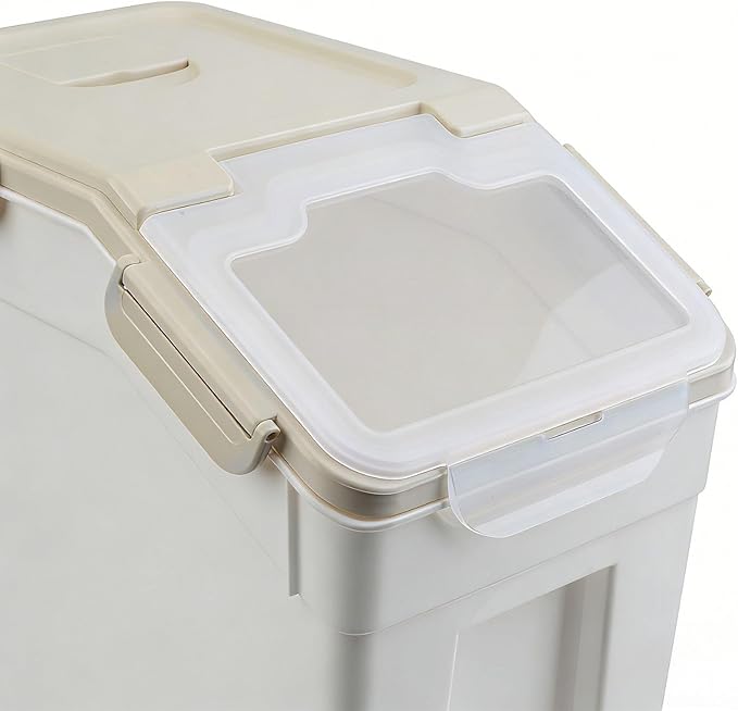 Saim Rice Container 25 lbs Set of 4, Flour Storage Container with Measuring Cup & Scoop, BPA Free Rice Dispenser, Cereal & Dry Food Bin, Kitchen Organizer for Beans, Oatmeal and Grains (Gray)